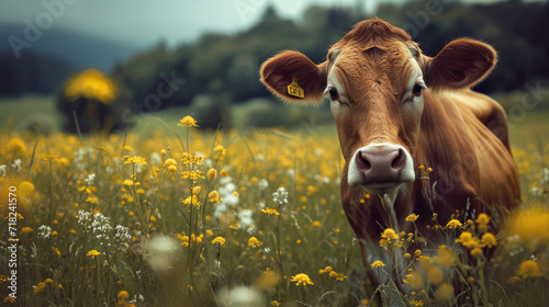 A beautiful cow on a meadow photo