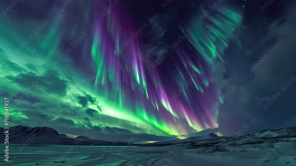 Aurora borealis over the sea, northern lights concept