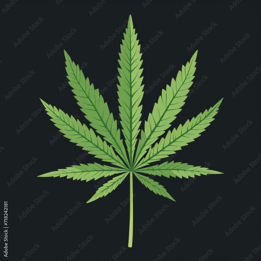 Cannabis sativa green leaf logo on black background. Growing medical marijuana. Celebration and consumption of cannabis and marijuana. 420 celebration day, cannabis liberalization and legalization.