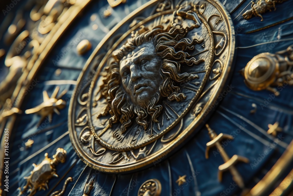 Obraz premium A close-up view of a clock with a face. This image can be used to represent time, punctuality, or a sense of urgency