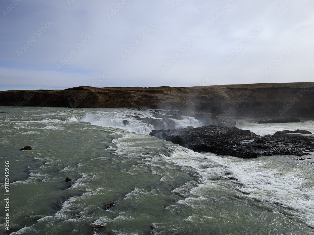Obraz premium Urriĭafoss is a waterfall in Iceland located in the south of the country, on the course of the Þjórsá.