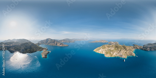 Fototapeta Naklejka Na Ścianę i Meble -  Göcek Bays and Islands 360° Aerial Drone Panorama