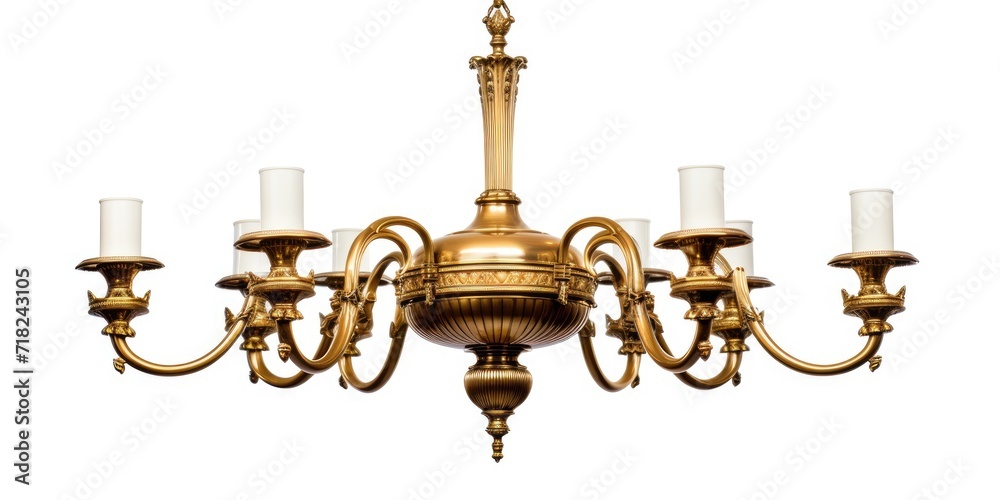 Brass chandelier isolated on white background.