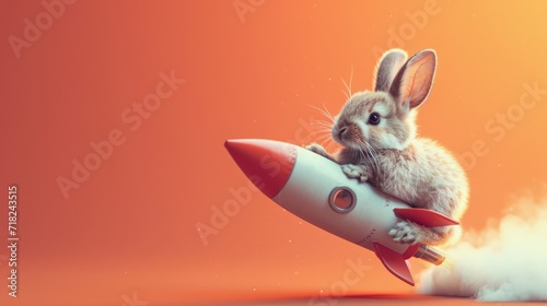 Adventurous Rabbit Riding on Rocket AI Generated photo