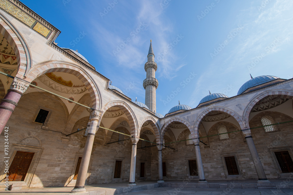 Suleymaniye Camii Mosque is an Ottoman Imperial Mosque in Fatih district in historic Istanbul, Turkey. Historic Areas of Istanbul is a UNESCO World Heritage Site since 1985. 