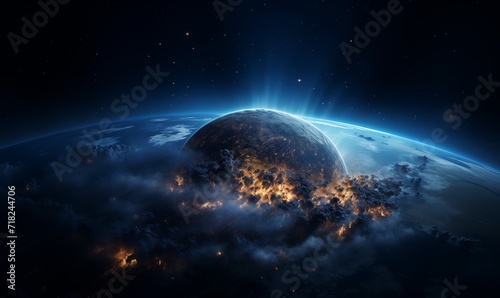 Planetary, outer space, galaxy, deep sky object. Sci-fi concept, fantasy. 3d illustration, mixed media photo