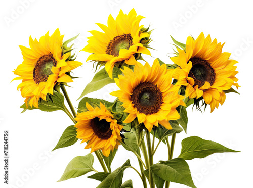 Bright yellow sunflowers in full bloom  cut out