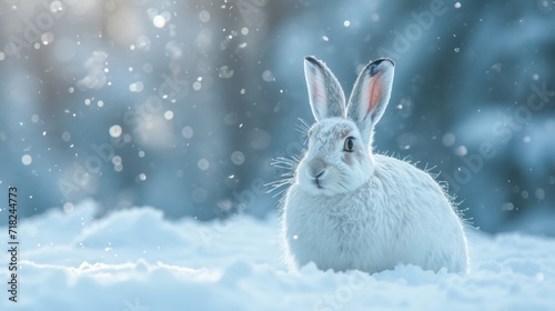Seamless Blend: Lone Snowshoe Hare Camouflaged in Snowy Landscape AI Generated