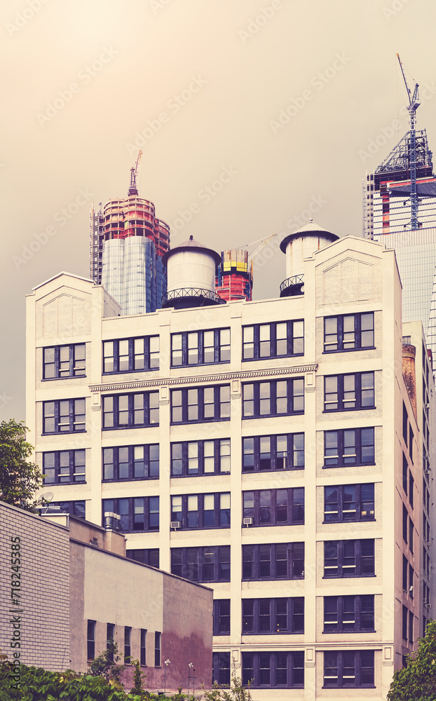 Retro toned urban view of New York City, USA.