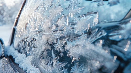 A close up view of a car completely covered in ice. This image can be used to depict extreme weather conditions or to illustrate the challenges of winter driving © Fotograf