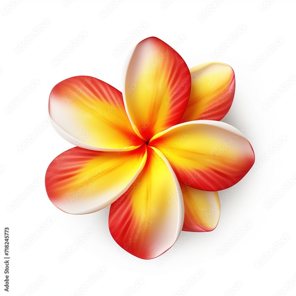 A single piece of plumeria top view isolated on white background A single piece of plumeria top view isolated on white background