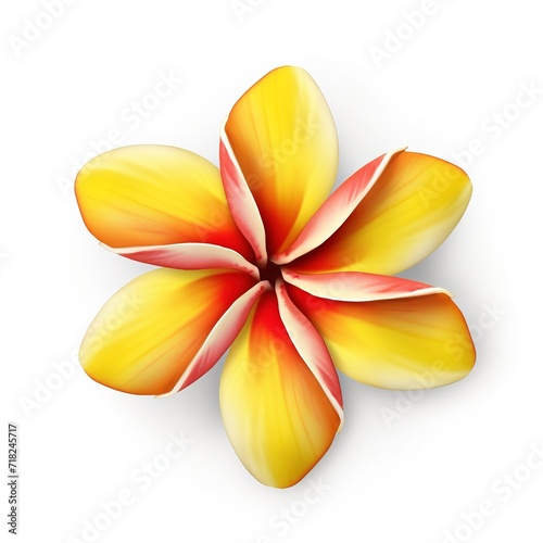 A single piece of plumeria top view isolated on white background