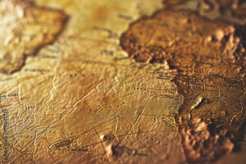 A detailed close-up view of a world map. Perfect for illustrating global concepts and geographical information