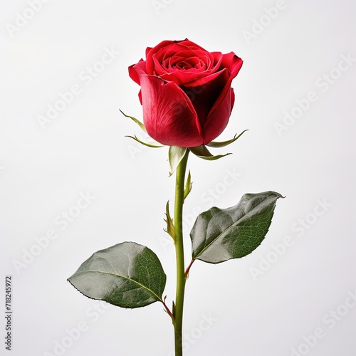 A single piece of  red rose isolated on white background