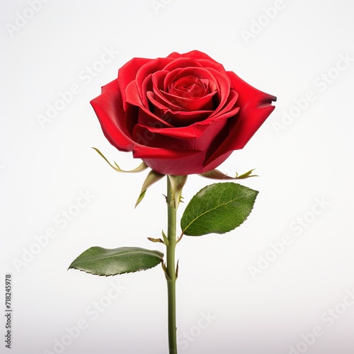 A single piece of red rose isolated on white background