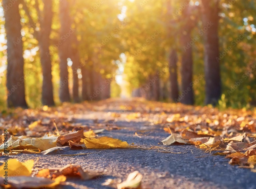 Empty road in the park with autumn trees for bicycles, scooters, walks and running. eco friendly , sustainable travel concept. outdoor rest with family. banner