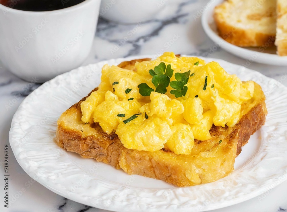 Scrambled eggs on toast for breakfast
