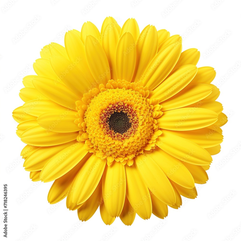 A single piece of yellow gerbera top view isolated on white background A single piece of yellow gerbera top view isolated on white background