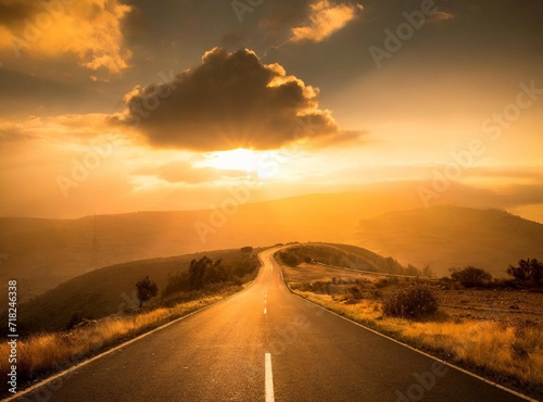 Road trip with sunset. Travel and vacation.