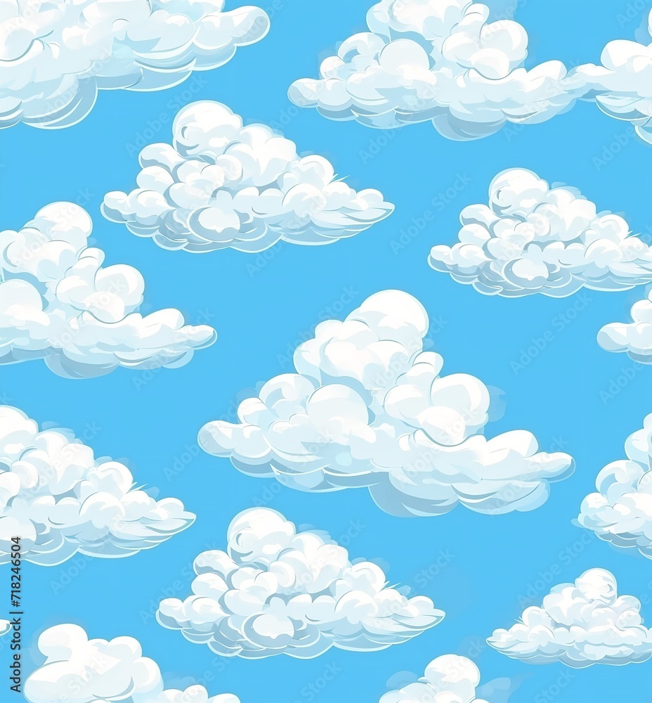  Cute Clouds in the Sky Seamless Pattern Vector