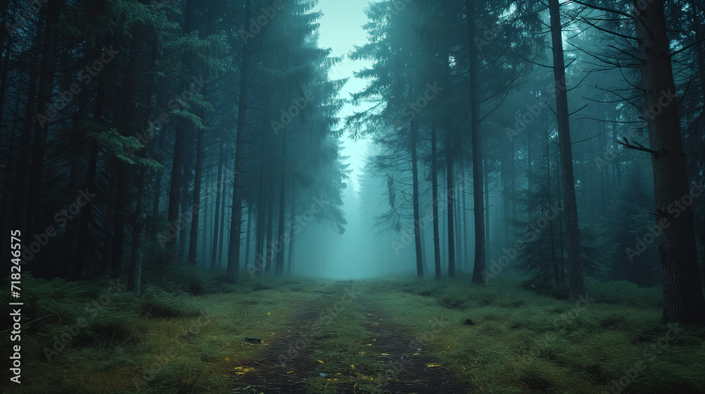 Obraz premium 霧の森の小道