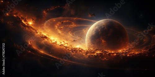 Planetary, outer space, galaxy, deep sky object. Sci-fi concept, fantasy. 3d illustration, mixed media