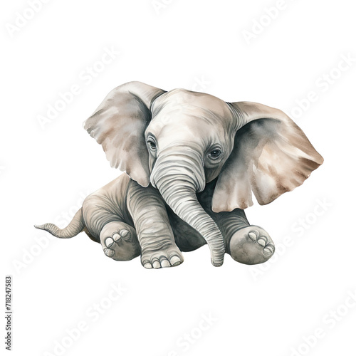 AI-generated watercolor sitting Elephant clip art illustration. Isolated elements on a white background.