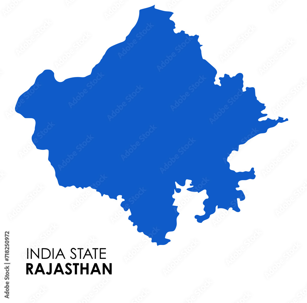 Rajasthan map of Indian state. Rajasthan map illustration. Rajasthan map on white background