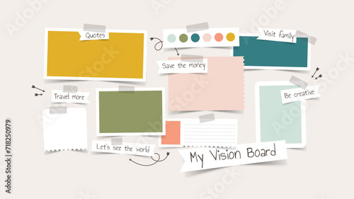 Vector photo collage template moodboard pictures grids vector illustration, vision board	