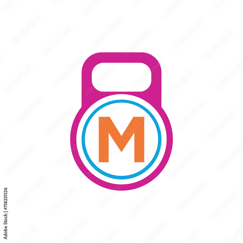 Kettlebel Logo combine with letter M vector template Kettlebel Logo combine with letter M vector template