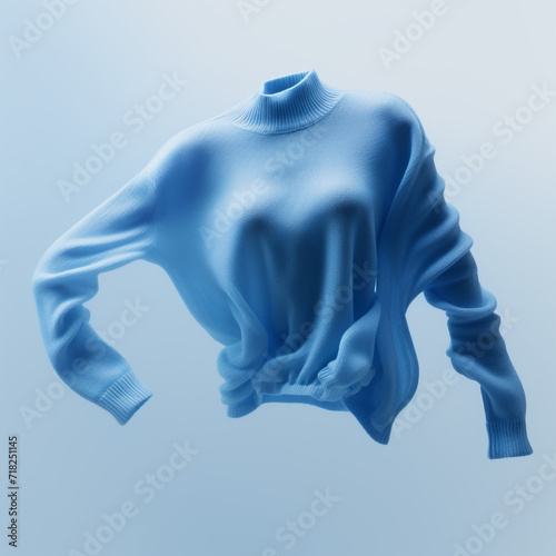 Hyperrealistic photograph of a unique blue sweater with an invisible women inside without hands сreated with Generative Ai