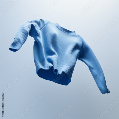 Hyperrealistic photograph of a unique blue sweater with an invisible women inside without hands сreated with Generative Ai