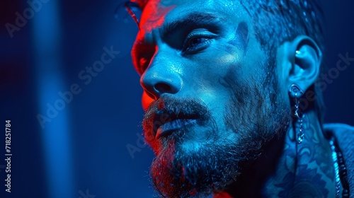 Digital Art of a Man with a Faux Hawk on a Royal Blue Background Generative AI