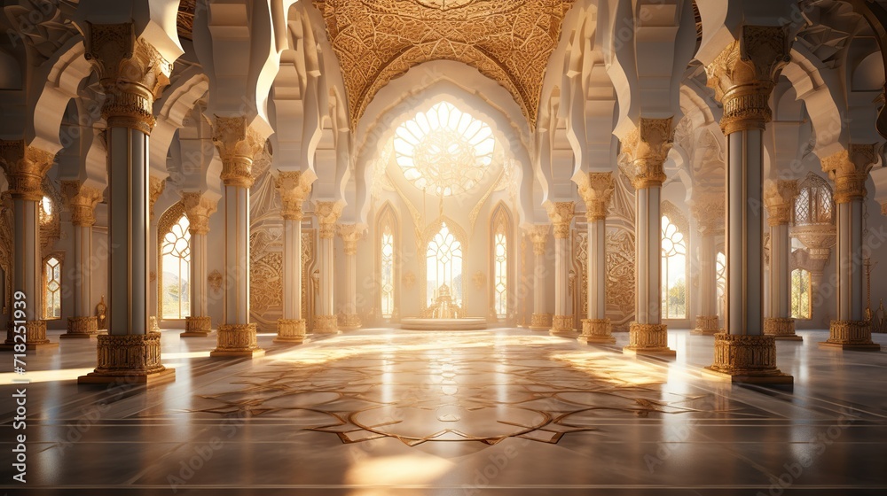 Arch shape Arabic Islamic style architecture, to be used as a background for celebrating Islamic holidays or others.