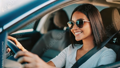 young adult woman driving a car