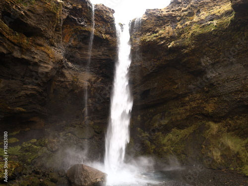 Kvernufoss waterfall is a beautiful 30-meters high waterfall that is half-hidden away in a gorge in South Iceland