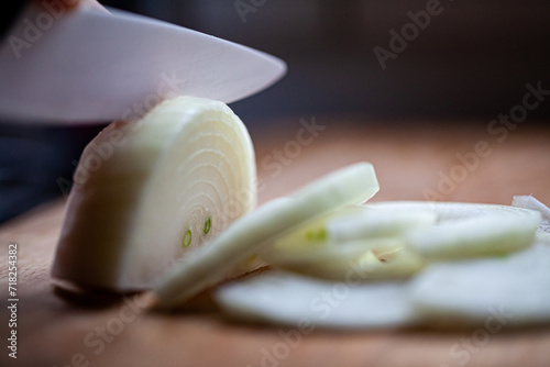 close up of a sliced onion