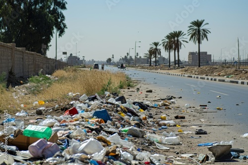 Wallpaper Mural Lot Of Litter On The Side Of The Road In Egypt. Сoncept Environmental Pollution, Trash Management, Roadside Cleanup, Sustainable Practices Torontodigital.ca