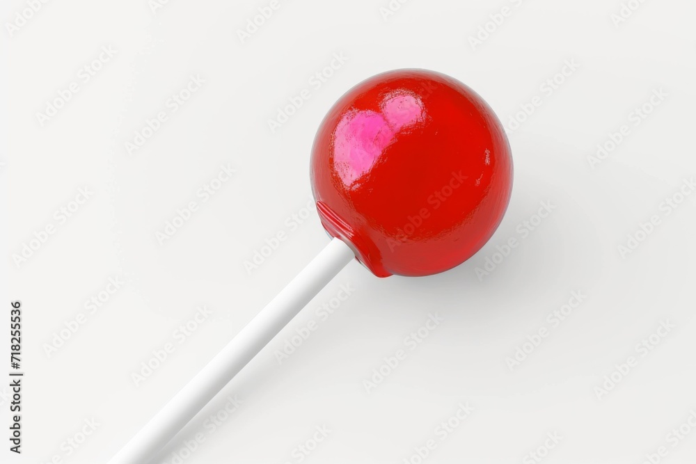 Vibrant Red Lollipop On White Stick, Isolated In 3D Rendering. Сoncept 3D Lollipop, Vibrant Red, Isolated, White Stick, Eye-Catching Vibrant Red Lollipop On White Stick, Isolated In 3D Rendering. Сoncept 3D Lollipop, Vibrant Red, Isolated, White Stick, Eye-Catching