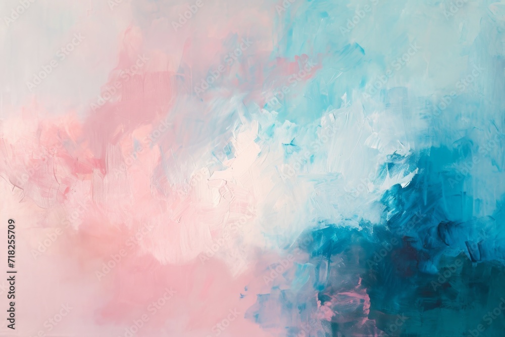 Abstract Painting With Soft Pink And Calming Sky Blue Hues. Сoncept Bold And Vibrant Landscapes, Serene Watercolor Seascapes, Expressive Floral Still Life, Whimsical Abstract Animals