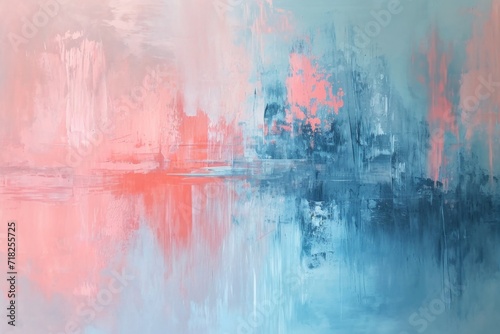 Abstract Painting With Soft Pink And Calming Sky Blue Hues. Сoncept Nature-Inspired Art, Serene Landscapes, ​Floral Still Life, Expressive Brushstrokes, Abstract Textures