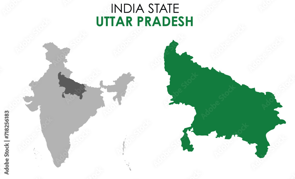 Uttar Pradesh map of Indian state. Uttar Pradesh map vector illustration. Uttar Pradesh vector map on white background.