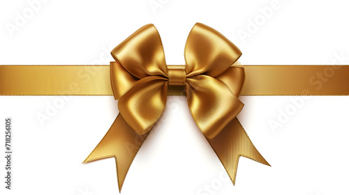 Decorative golden bow with long ribbon isolated on white background, generative AI