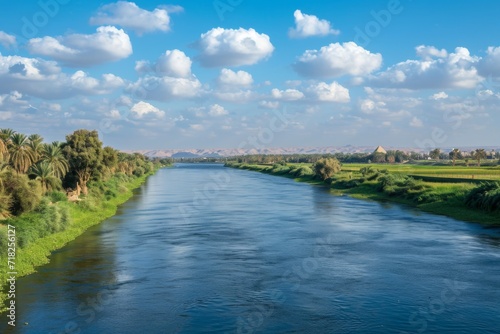 Beautiful Scenery Of The Nile On The Way To The Pyramids. Сoncept Nile River, Pyramids, Scenic Landscape, Egyptian Architecture