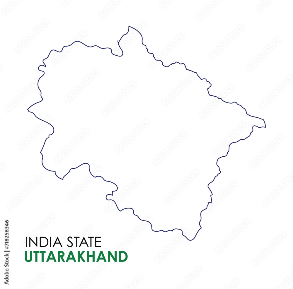 Uttarakhand map of Indian state. Uttarakhand map vector illustration. Uttarakhand vector map on white background.