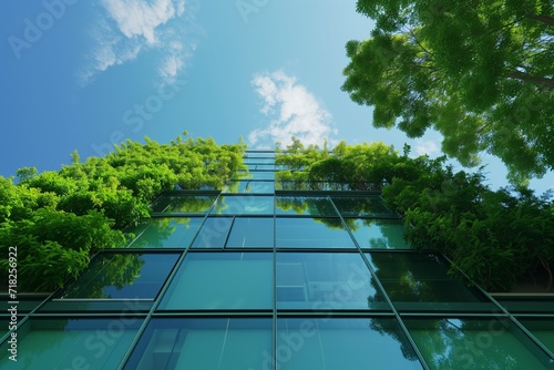 Corporate Building To Reduce Co Emissions. Сoncept Green Energy Initiatives, Sustainable Architecture Design, Carbon Footprint Reduction, Eco-Friendly Building Materials, Energy-Efficient Lighting