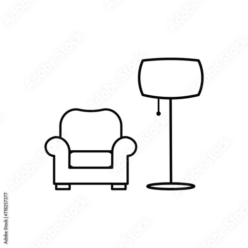 Hotel lounge vector icon. Filled flat sign for mobile concept and web design. listening corner armchair and nightstand with lamp icon. Symbol, logo illustration. Vector graphics