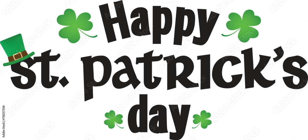 Fototapeta premium Happy St. Patrick's day lettering with green hat and shamrock