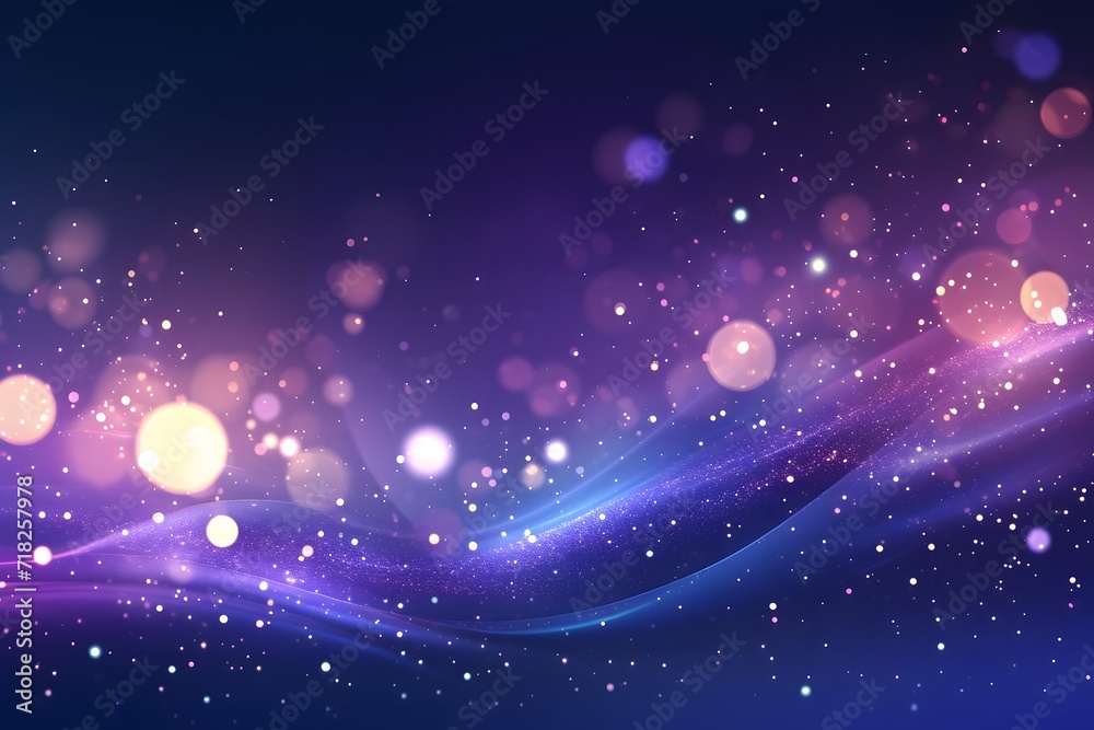 Violet Indigo Bokeh Space with Lights, Abstract Flowing Forms - obrazy, fototapety, plakaty 