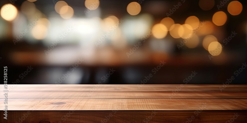 Blurred background with wooden table for displaying products. Blurred background with wooden table for displaying products.